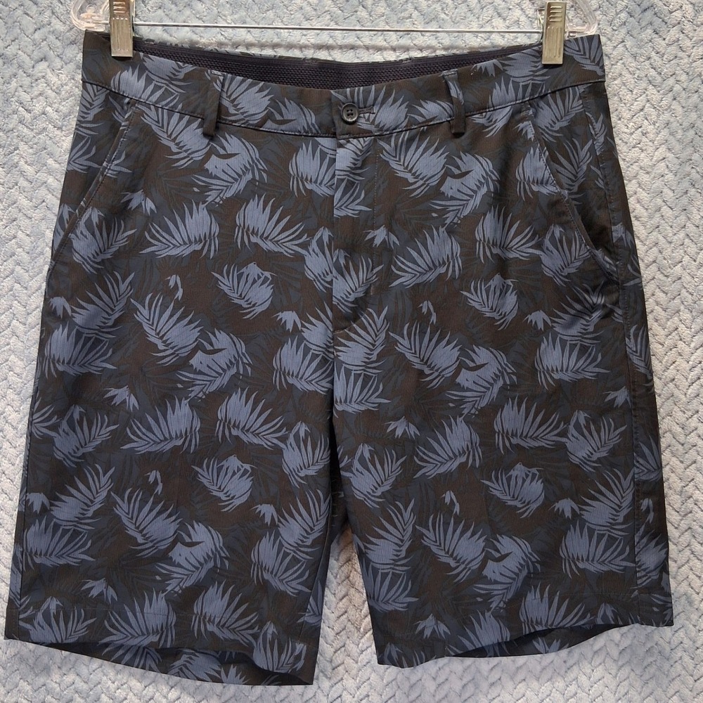 Greg Norman Mens Golf Shorts Blue Brown Palm Leaf Print Performance TL112386 32